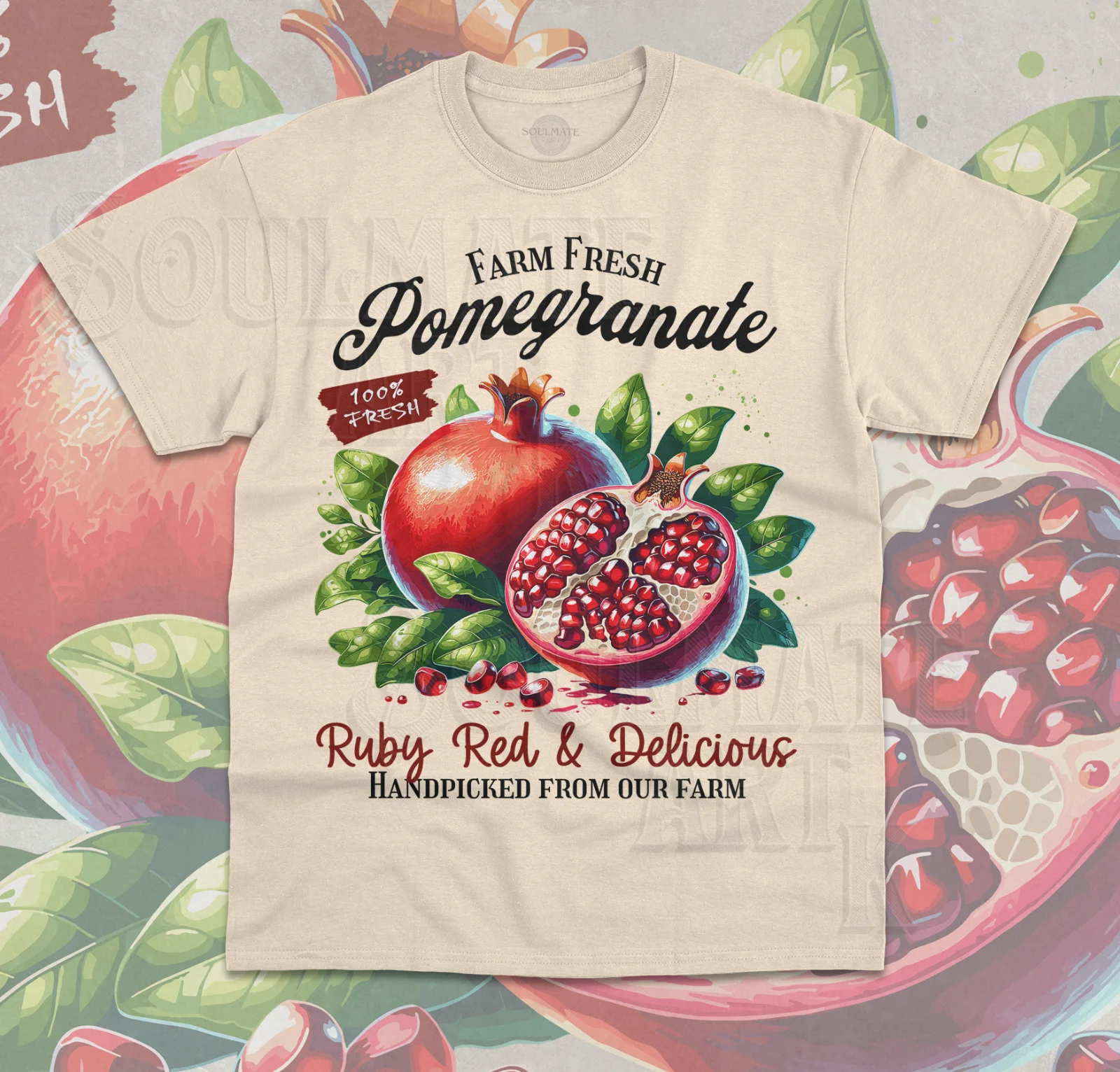 Retro Pomegranate T-Shirt Funny Fruit Cute Meme Fresh Farming Unisex Shirt