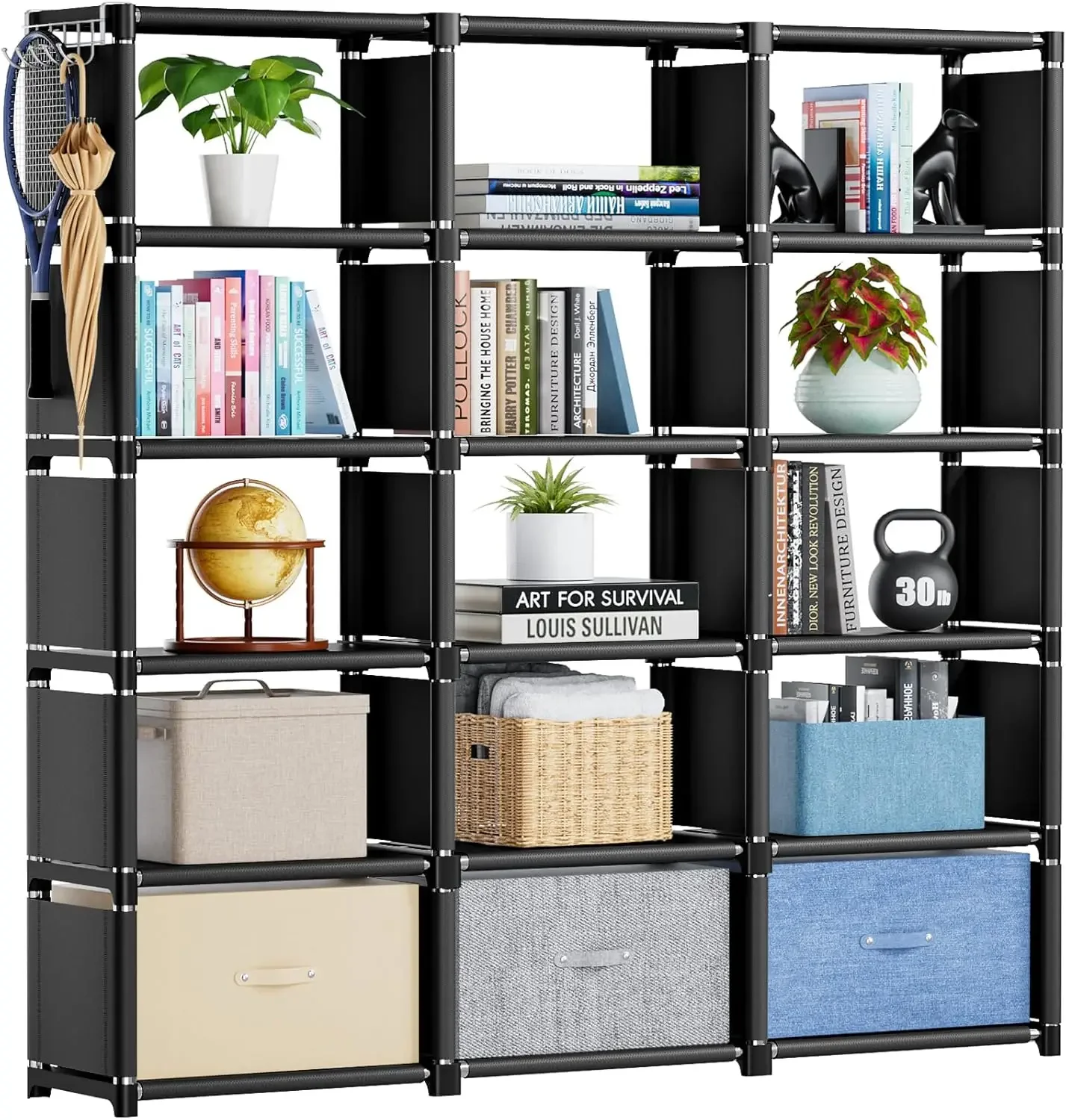 

Mavivegue Bookshelf,15 Cube Storage Organizer,Book Shelf Organizer,Tall Bookcase Shelf,Book Cases/Shelves,Black Cube Shelf,C