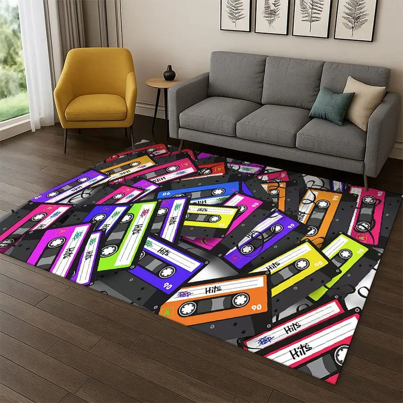 Music Cassette Tape Retro Recorder CD Carpet Rug for Bedroom Living Room Sofa Playroom Doormat Home Decor,Area Rug Non-slip Gift