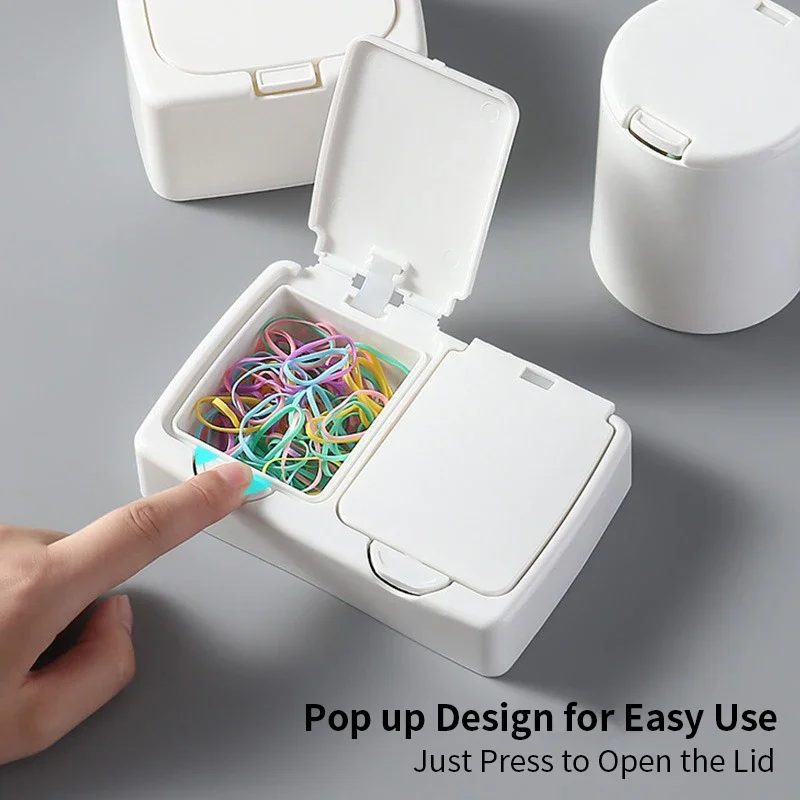 Desktop Pop-up Storage Box Cotton Swabs Makeup Organizer with Cover Dust Proof Plastic Holder Case for Small Things Beauty Tools