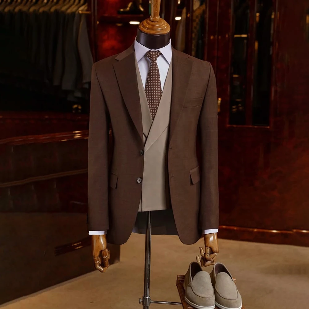 

Мужские костюмы Slim Fit, модные однобортные узкие костюмы с лацканами из трех предметов, куртка, брюки, жилет, полный комплект, одежда высокого качества Terno