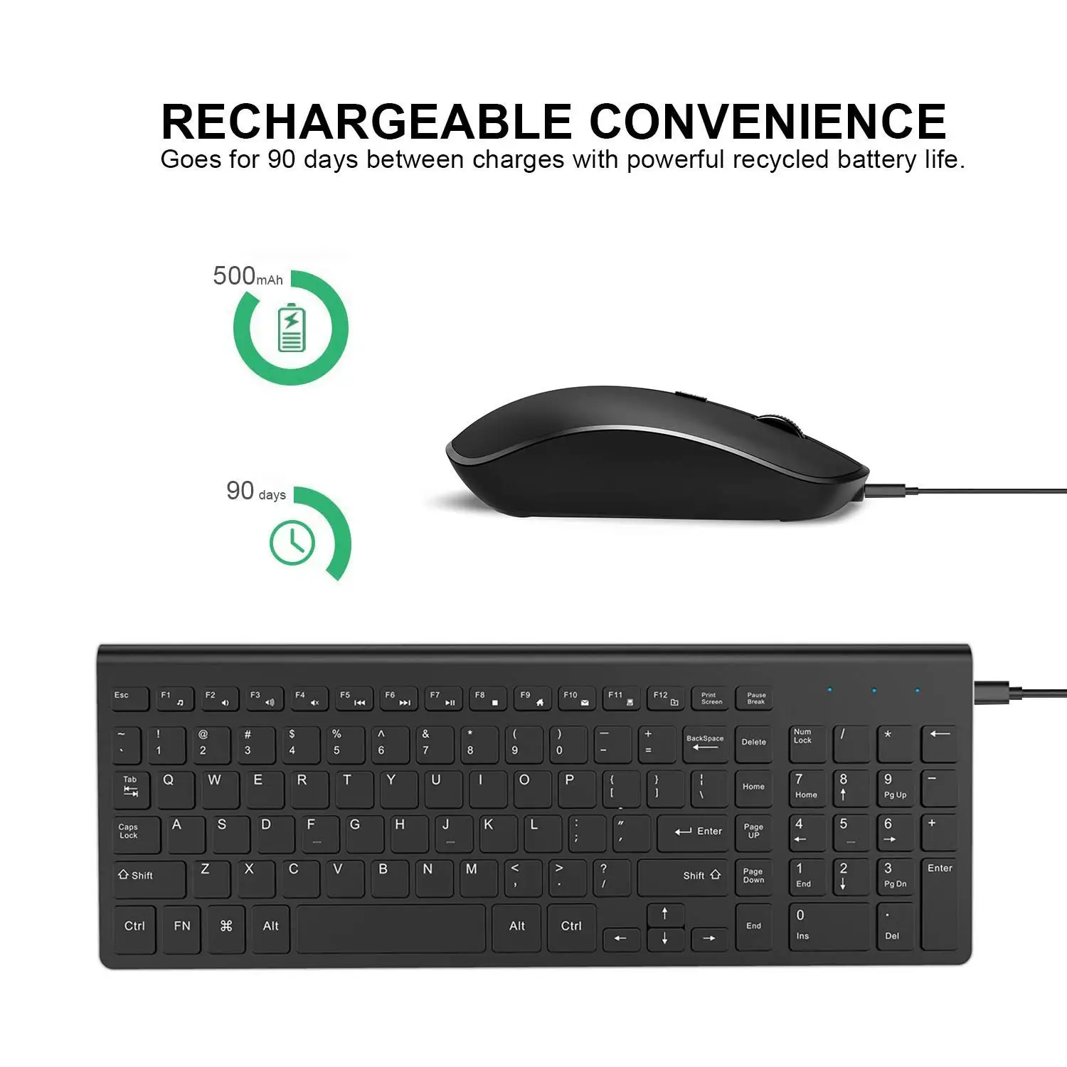 Rechargeable Keyboard Mouse,Wireless Keyboard And Mouse set,2.4G Scissor Port Less Noisy Design Suitable For Home Office/library