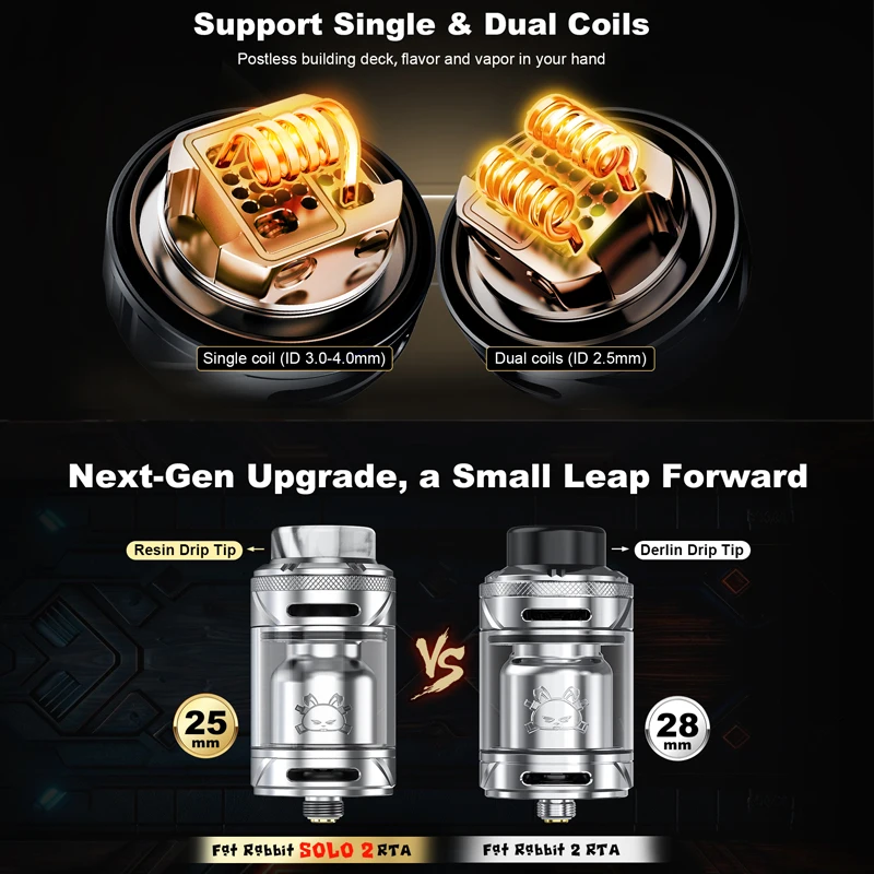 الأصلي Hellvape الدهون أرنب سولو 2 RTA المرذاذ 25 مللي متر واحد ومزدوج لفائف 810 بالتنقيط تلميح ثلاثة وسائط تدفق الهواء السجائر الإلكترونية البخاخة