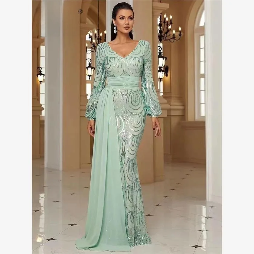 

Evening Long Stretch Sequin Dress Slim Fit mid High Waist Soft Polyester Fiber Medium Elasticity Summer Strapless Gown