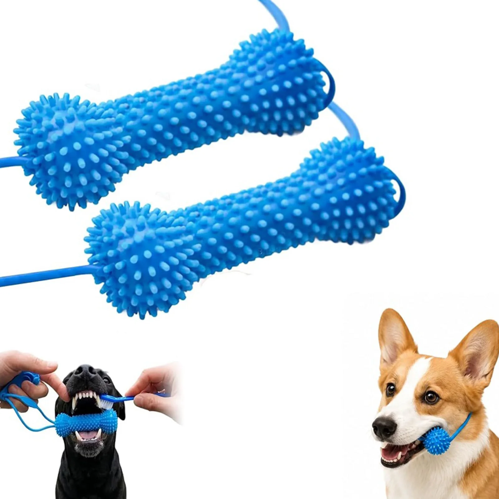 PVC Dual-Action Canine Dental Prop with Pull Rope Interactive Teeth Grinding Chewing Stick Bite-Resistance Pet Supplies