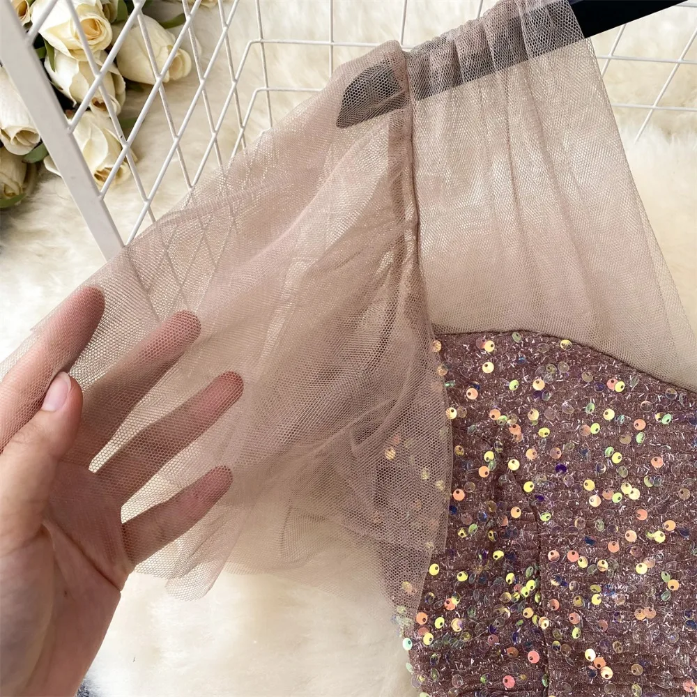 Women Chic Sequin Patchwork Slip Dress Sexy Backless Elegant Evening Party Robe Women Vintage Slim Split Ceremonial Dress