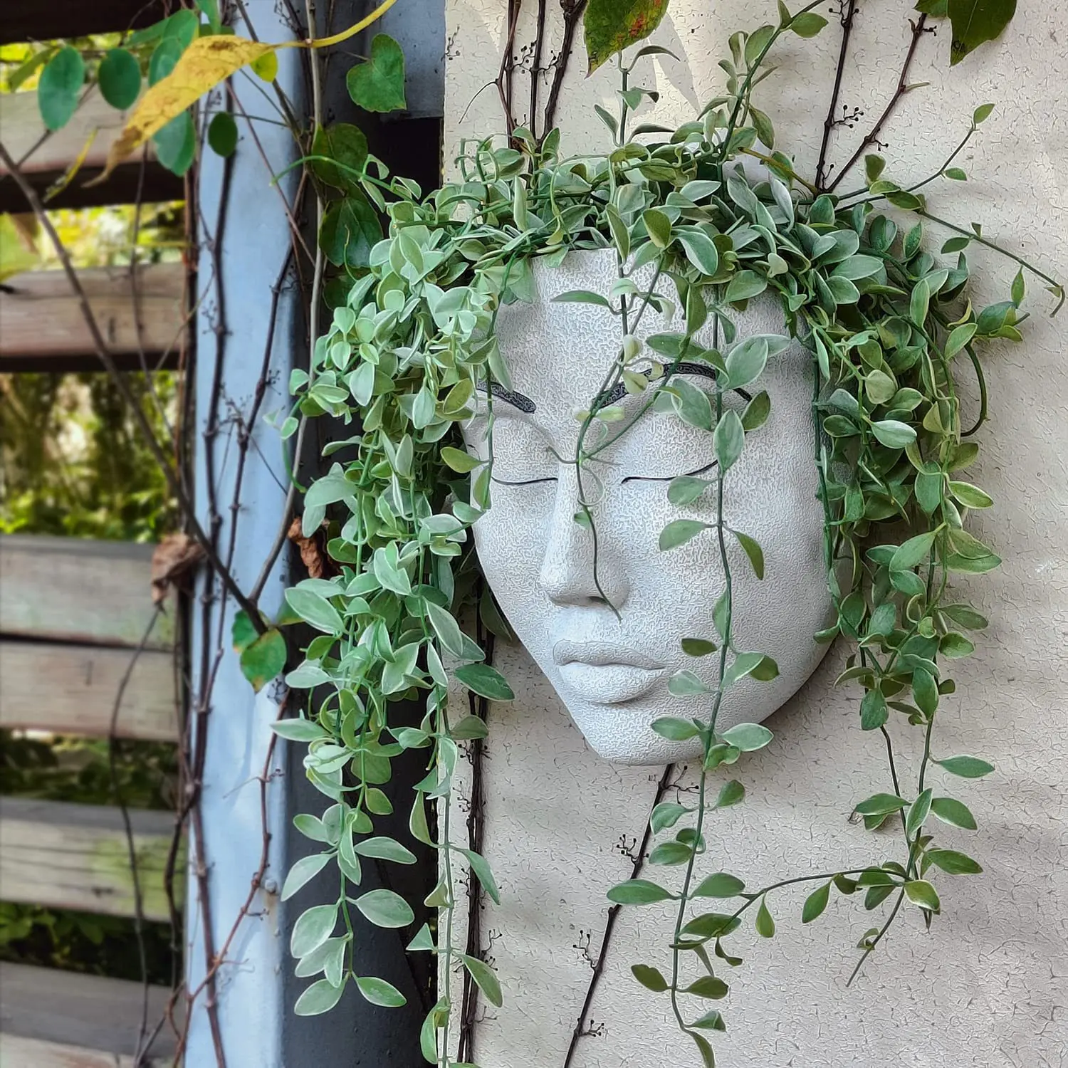 New Resin Wall-hanging Flower Pot Human Face Plant Pots Vase Hanging Planter Plant Holder Indoor Outdoor Garden Wall Decor