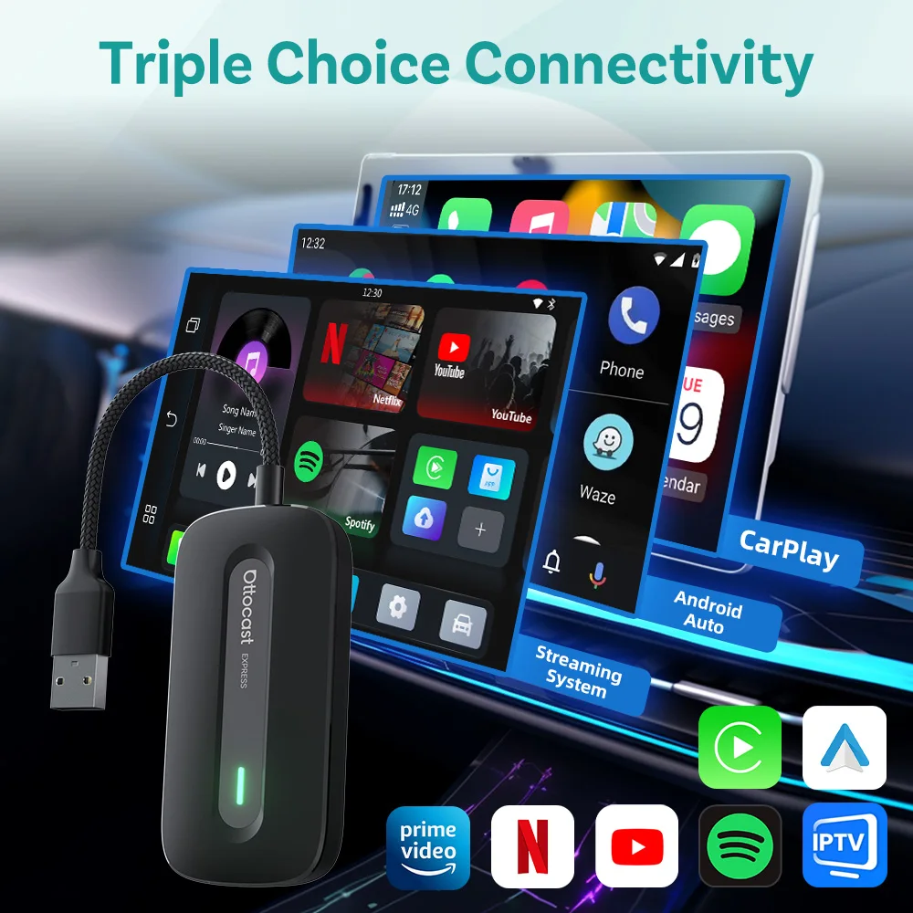 محول OTTOCAST Express Play2Video Ultra Wireless CarPlay Android Auto المدمج في Youtube Netflix IPTV ملحقات السيارة لتويوتا