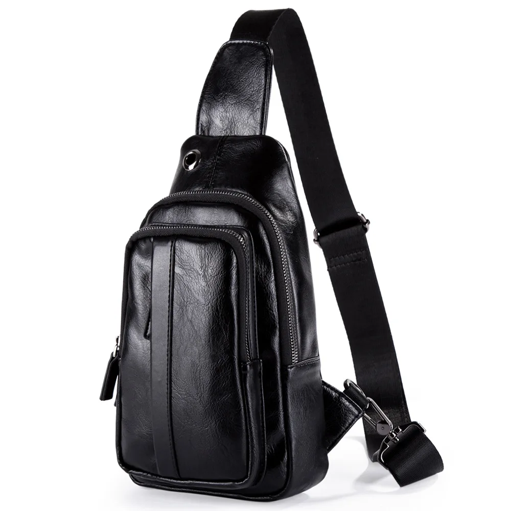 Luxury Brand PU Leather Men Chest Bag Travel Hiking CrossBody Bag Male Messenger Bag For Men Leather Chest Pack Sling Bag