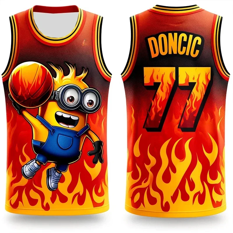 25 Summer Minions Doncic No. 77 Basketball Vest T-Shirt Quick-Drying Sleeveless Oversized Men's And Women's Vest Jersey T-Shirt