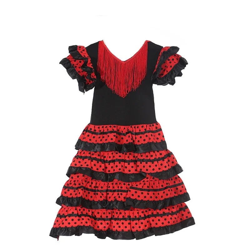 Spanish Flamenco Dress for Girl with Ruffles Gypsy Dancer Skirt Kids Halloween Fancy Dress Costume