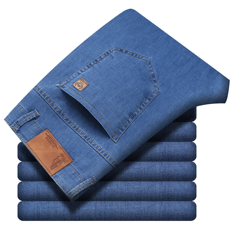 

Summer Lyocell Breathable Thin Business Men Jeans Casual Straight Stretch Fashion Classic Work Denim Trousers Brand Clothing