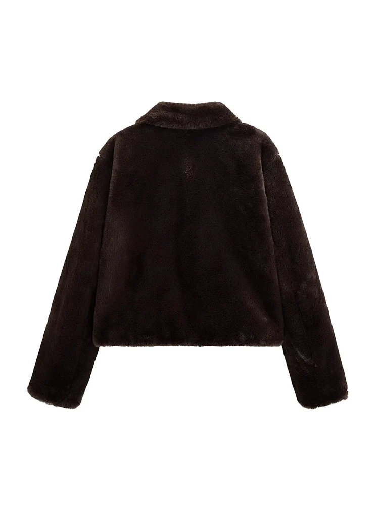 유럽 스타일의 새로운 여성 패션, 다재다능하고 우아하며 심플한 단색 라펠 긴소매 인조 모피 코트