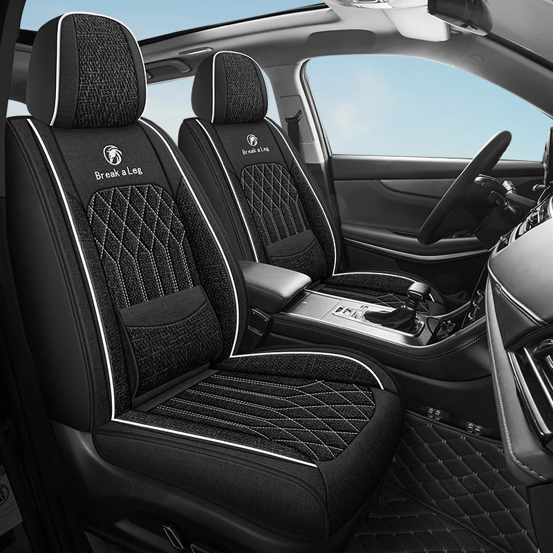 Front Double Seat, Luxurious Linen Fixed Lumbar Support, Full-Coverage Car Seat Cushion, Suitable for All Seasons, Delicate and Textured, Comfortable, Breathable, Wear-Resistant, Fits the Seat, with Three-Dimensional Wing Support, Enhances Driving Experience, Fully Enveloping Car Seat Cushion, Suitable for Sedans, Suvs, Trucks and Other Models