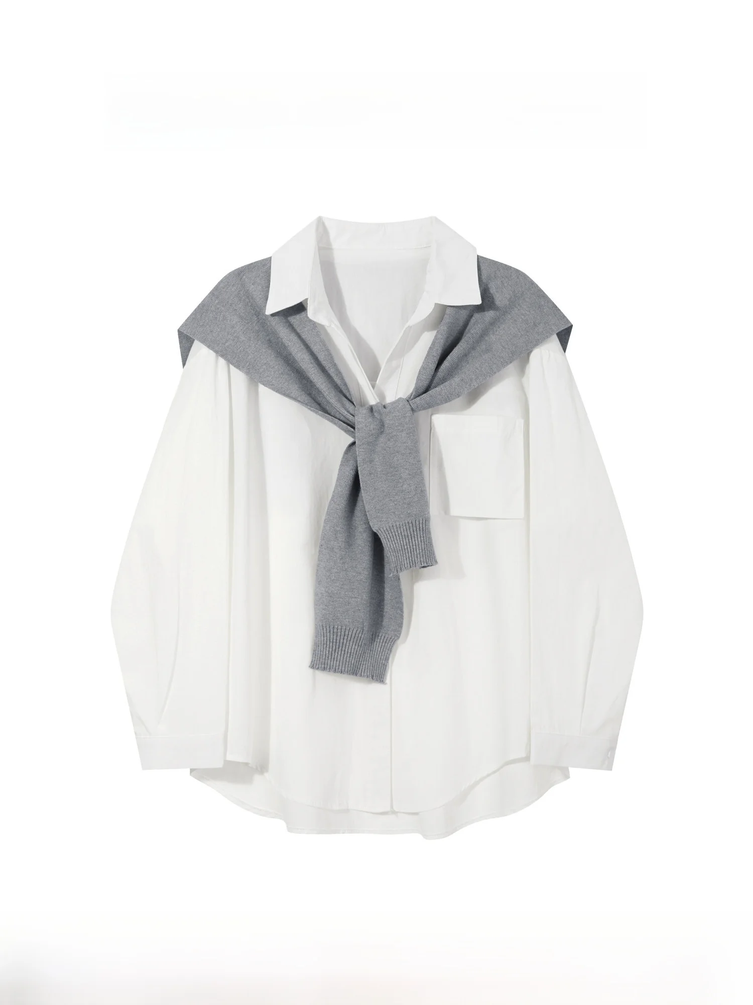 

Slimming Effect White Long Sve Loose Women's irt Simple Sle Autumn New College Sle Cotton Casual Top for Young Girls