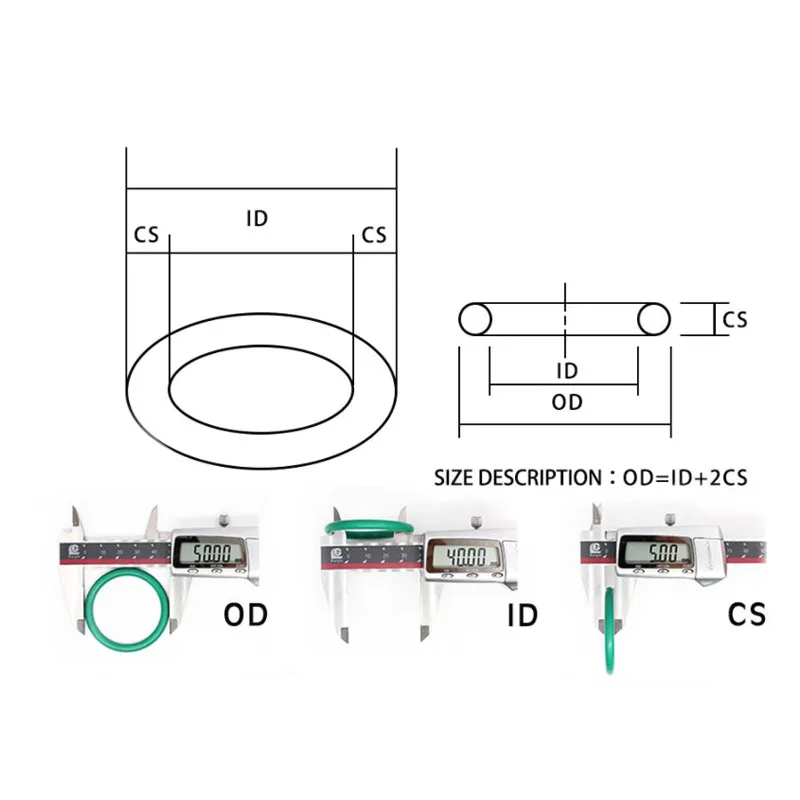 20PCS Green FKM O-Ring Gasket Fluorine Rubber Sealing Ring Fuel Washer Heat-Resistant Seal Gaskets OD 4-70mm CS 1/1.5/2mm