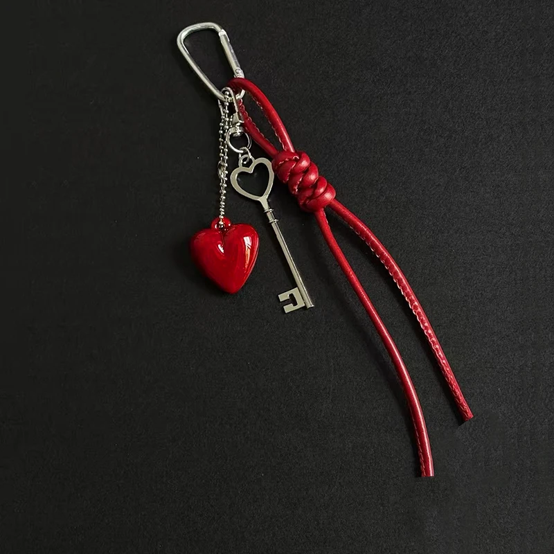 Fashionable Keychain Handmade Key Knot Keyring Heart Bag Pendant Versatile Phone Charm Hanging Accessory Gift