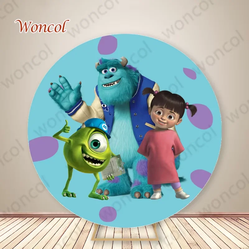 Monsters, Inc. Round Backdrop Monsters, Inc. Birthday Backdrop Mike Wazowski James P. Sullivan Boo Cylinder Cover Party Prop