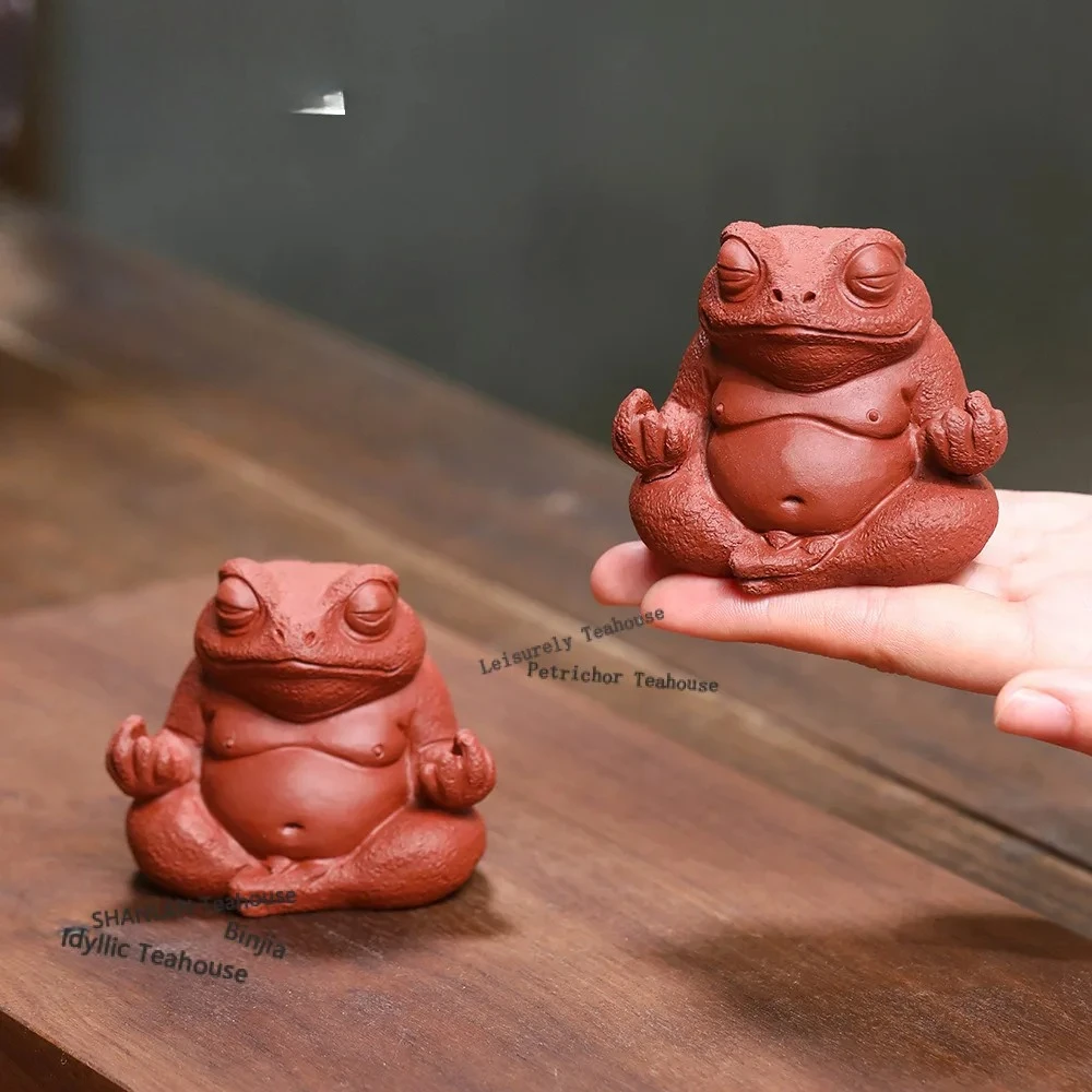 Yixing Purple Clay Meditating Toad  Pet Antique Games  Figurine Play Toys  Statue Ornaments Craftsmanship Craft