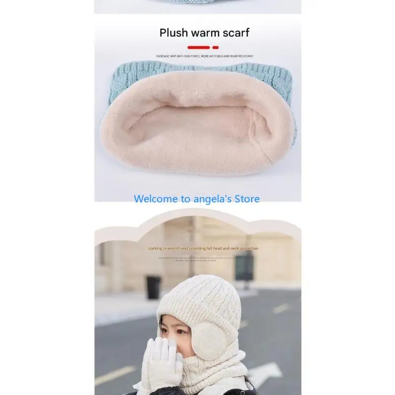 X4YC Trẻ Mùa Đông Mũ Găng Tay Khăn Bộ Bé Gái Thời Trang Bé Trai Với Earflaps Giữ Ấm Cổ Tem Mạc Găng Tay Hở Ngón Ấm