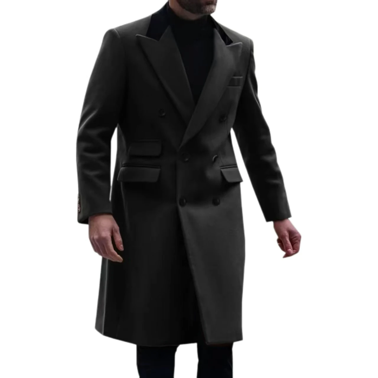 Heren trenchcoat Puntige kraag Double Breasted Grove wollen stoffen De nieuwste zakelijke activiteiten Bruidsjonkers