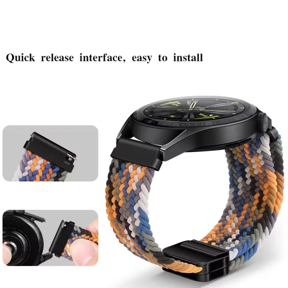 22/20mm Nylon Strap For Huawei Watch GT5 46mm Samsung Watch 7 6 5 Braided Magnetic Buckle Adjustable band For Amazfit GTR Correa