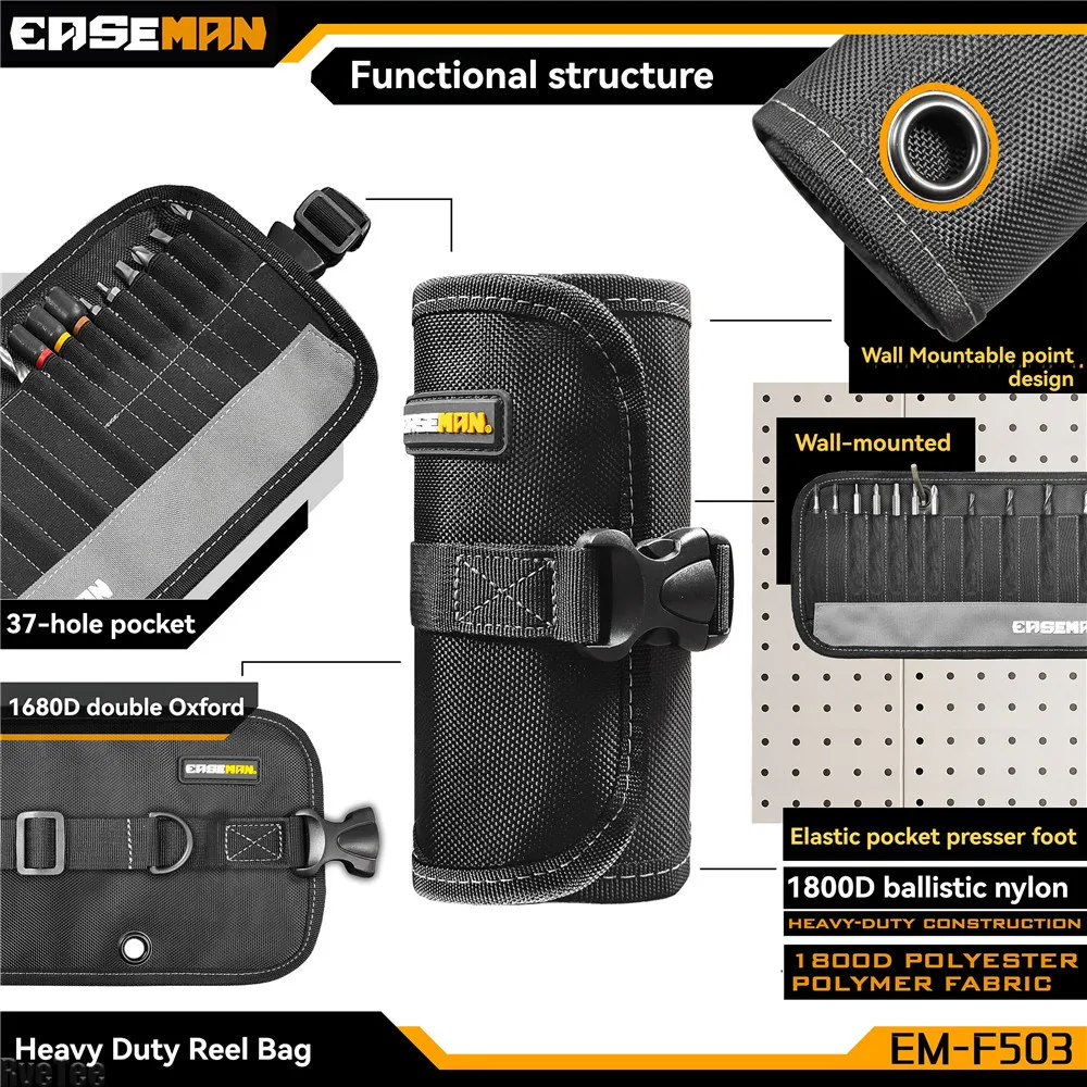 

EASEMAN 37-отверстий, органайзер для дрели, отверток, сверл, свернутая сумка для инструментов с пряжкой для подвешивания на стене, подарок для электрика