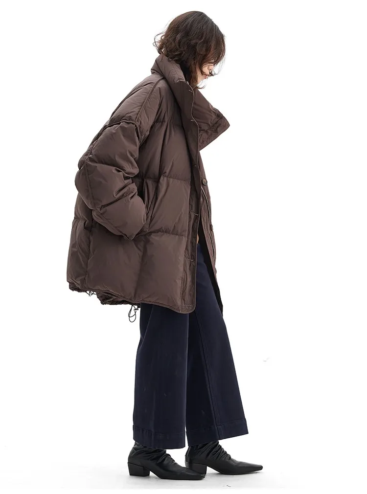 Women's Mid-Length Oversized down Jacket with Stand Collar, Warm Oversized Jacket Filled with White Duck Down, New Winter 2025 Model