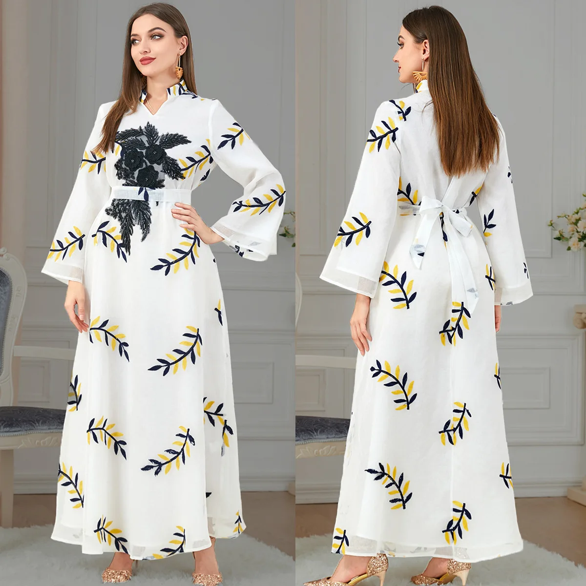 3181 one-piece dress in autumn 2022 new product temperament women's long sleeved dress embroidered long skirt abaya gown