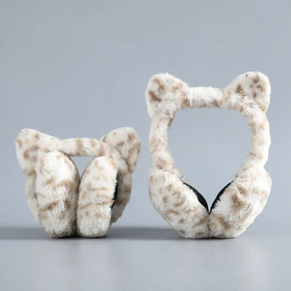 Winter Warm Ear Muffs Leopard Print Foldable Earmuffs Women Plush Soft Fuzzy Ear Warmers Outdoor Cold Protection Accessories
