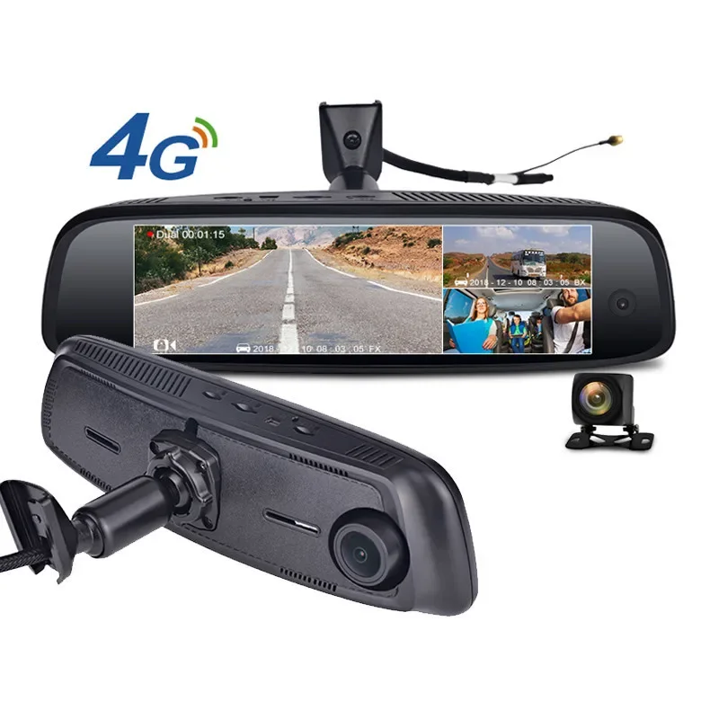 ใหม่สามกล้อง dashcam 8 นิ้วสตรีมมิ่งกระจกมองหลังภาพย้อนกลับ Android นําทาง dashcam