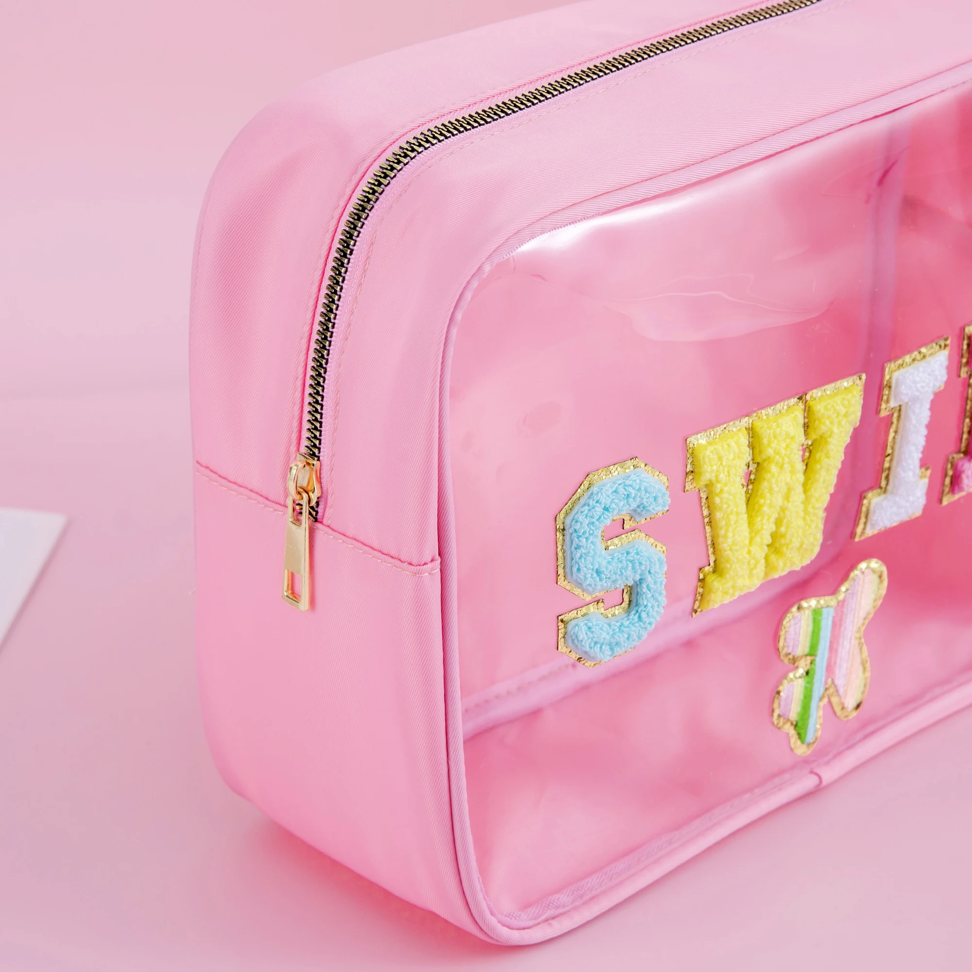 Toppe in ciniglia impermeabili di grande capacità da donna borsa per il trucco in PVC trasparente borsa per cosmetici con cerniera borsa da viaggio da spiaggia