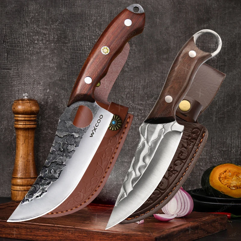 

Wooden Handle Filleting Knife Sharp Stainless Steel Chef Knife for Meat Cutting Bone Carving Forged Kitchen Fish Knife