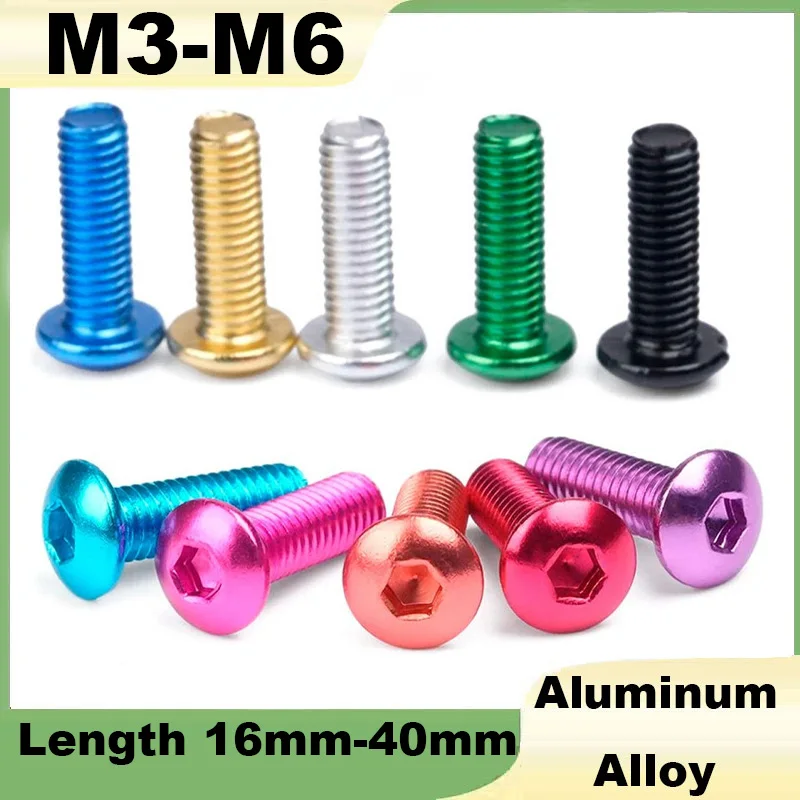 2 Stück Knopfkopfschrauben M3 M4 M5 M6*16/18/20/25/30/40 mm, Aluminiumlegierung, farbige Anodisierung, Sechskant-Innensechskantschraube mit rundem Kopf