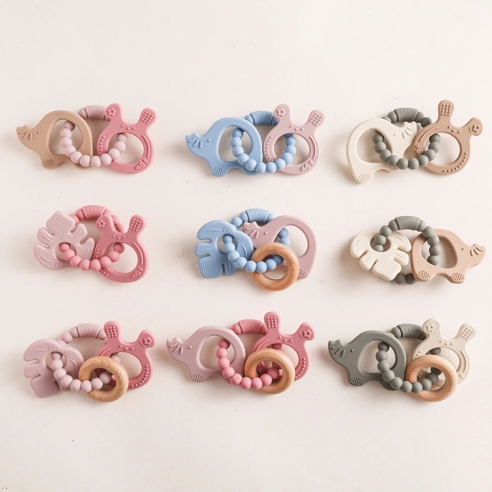 

1pc Silicone Baby Teether Teething Bracelet Toys BPA Free Silicone Nursing Teething Toys for Toddler Wooden Ring for Infant Toys