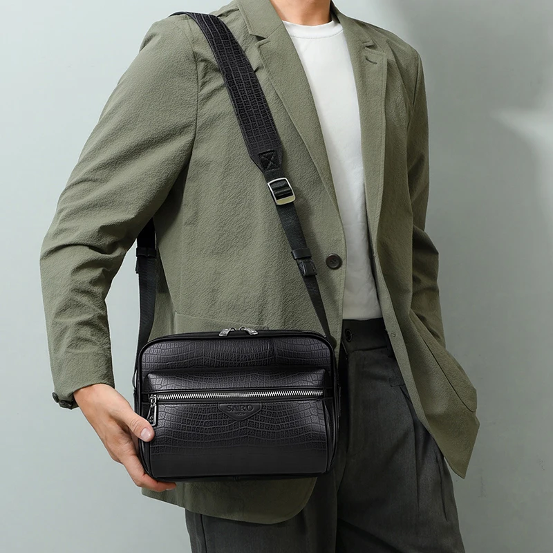 New Luxury Men's Handbags Alligator Pattern Leather Male Shoulder Bag Real Leather Crossbody Bag Business Messenger Bags