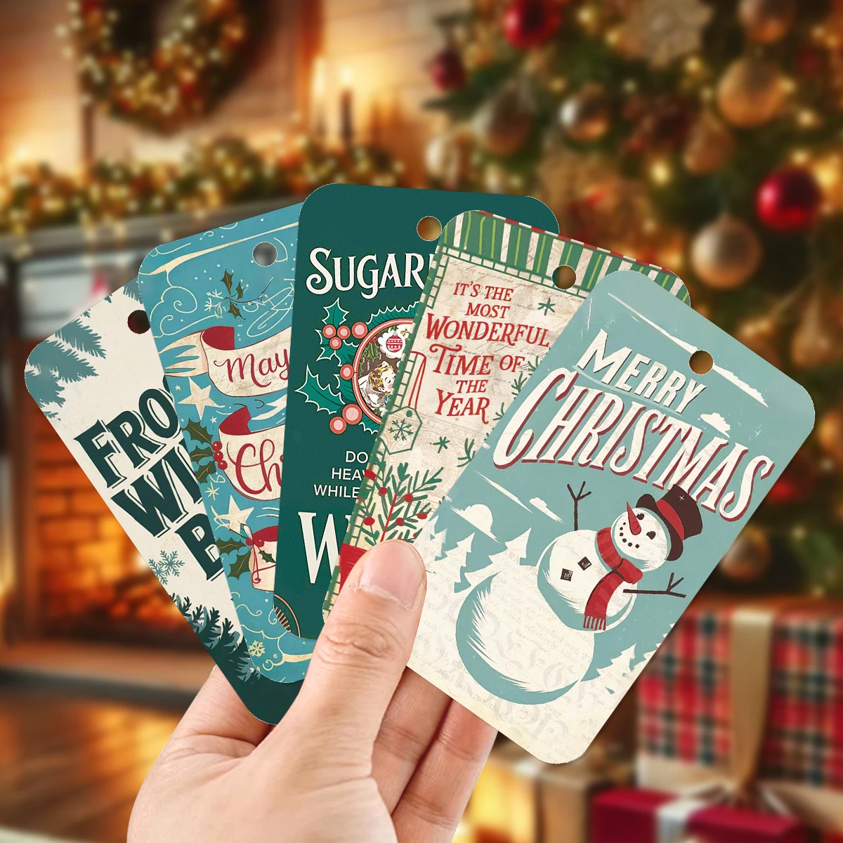 50 Stück Weihnachts-Hängeetiketten mit Seil, für Geschenkverpackungsbeutel, frohe Weihnachtsbäume, Dekoration, Heimparty, Feier, DIY-Dekoration – Detail 6