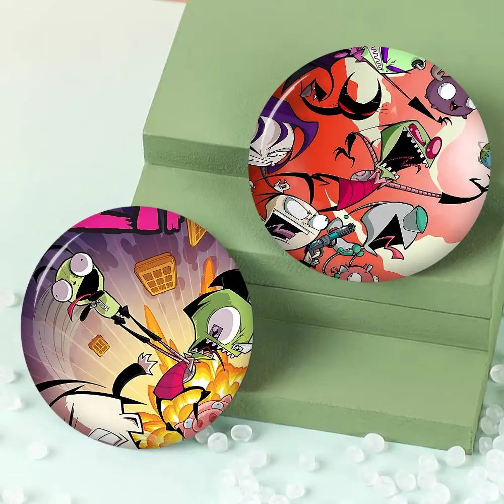 I-Invader Z-Zim Anime Creative Pins Funny Faces Round Snap-in Brooch Badge Backpack Hat Accessories Jewelry Gifts