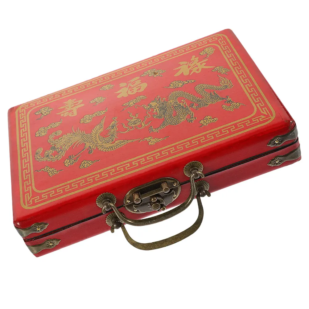 1pc Vintage Mahjong Storage Box Mahjong Container Handle Mahjong Packing Box Travel Suitcase Without Mahjong Chinese Style