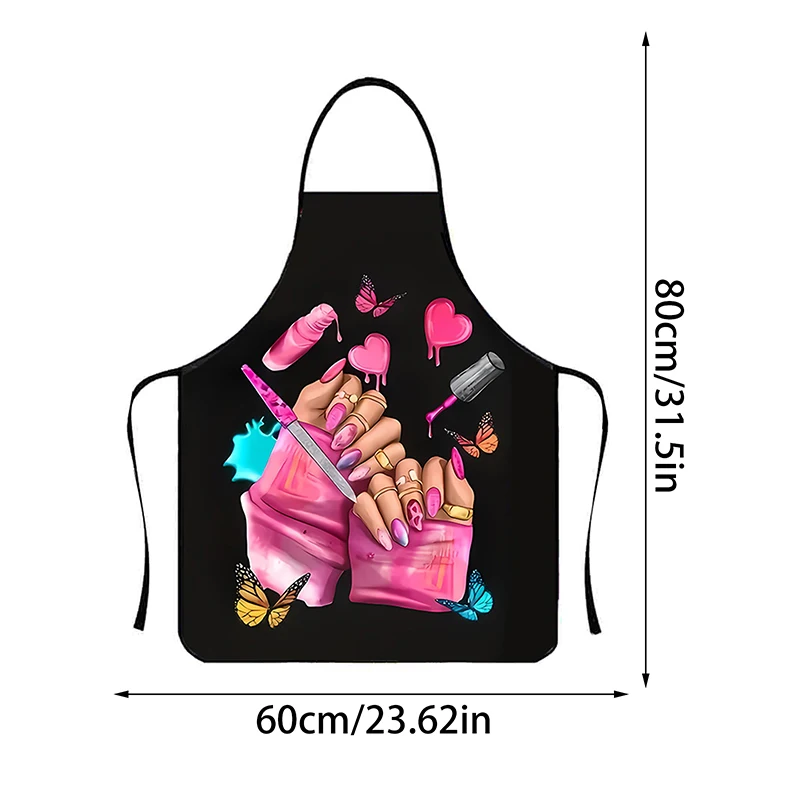 Delantal de cocina de belleza con estampado de esmalte de uñas para mujer, delantal de limpieza del hogar, salón, cocina casera, hornear, manicura, ropa de trabajo