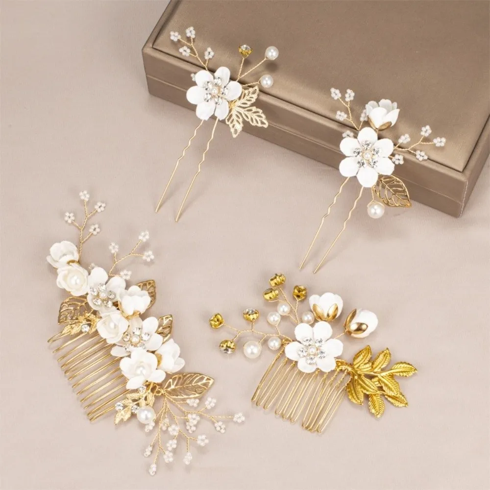 

4pcs Artificial Flower Bridal Hair Combs Handmade Sweet Retro Hair Jewelry Pearl Comb Decorative Flower Hairpins Bridal Wedding
