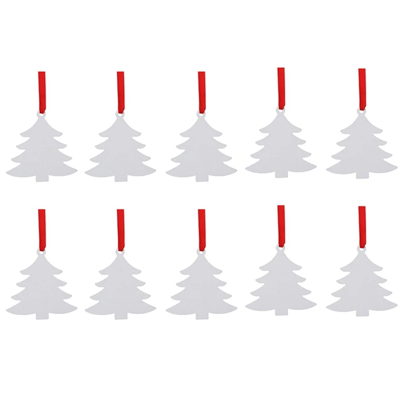 

HOT-10Pack Sublimation Christmas Blanks , Blank Aluminum Board Ornaments White Blank Ornaments For DIY Christmas Day