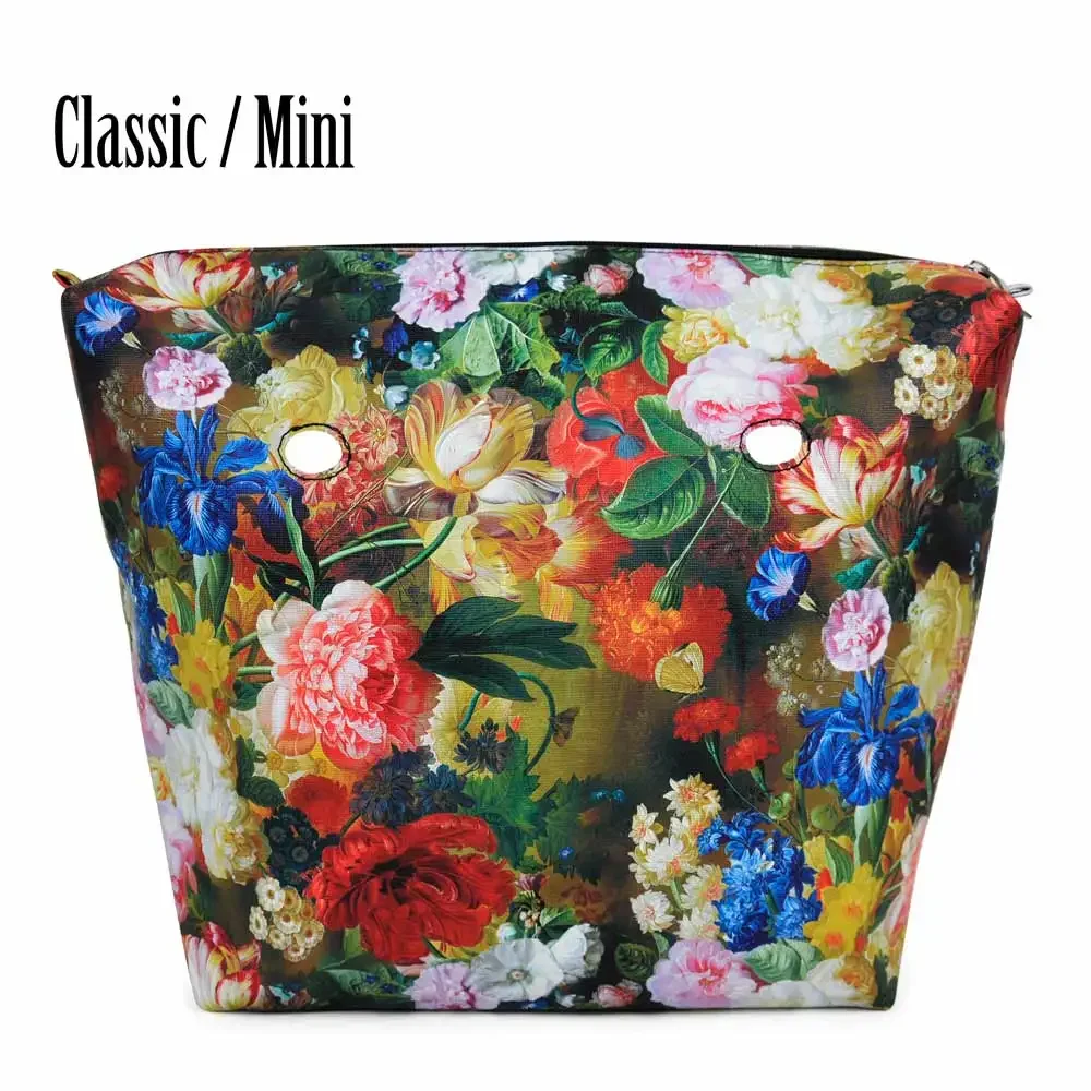 New Inner Zipper Pocket Floral PU Leather  Lining Waterproof Insert for Big Classic Mini Obag EVA O BAG Women Handbag