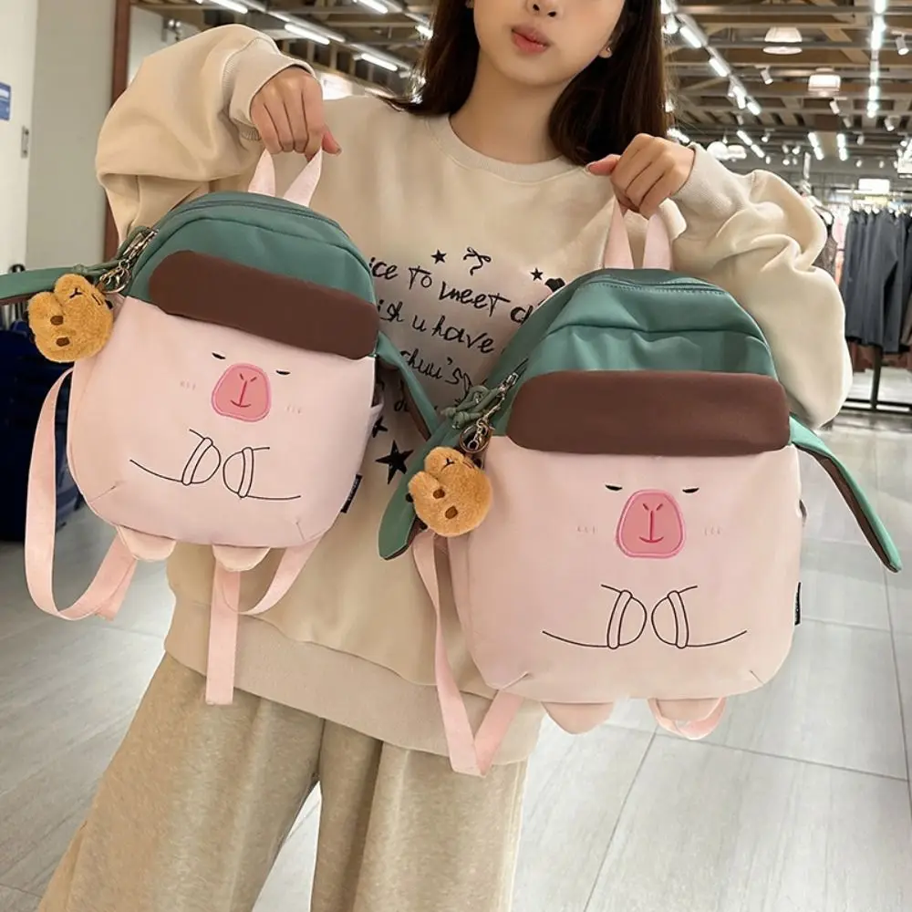 

Прекрасный нейлоновый рюкзак Kawaii Capybara, большая вместимость, корейский стиль, студенческая сумка для книг с подвеской, сумка с героями мультфильмов для девочек