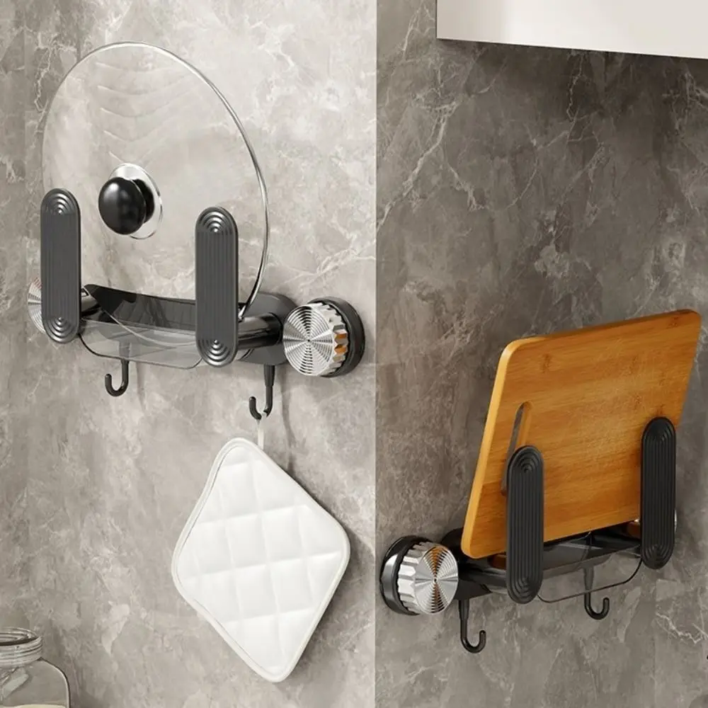 

Plastic Suction Cup Pot Lid Holder Wall Mounted Waterproof Pan Cover Storage Holder with Hooks Space Saving Cutting Board Holder