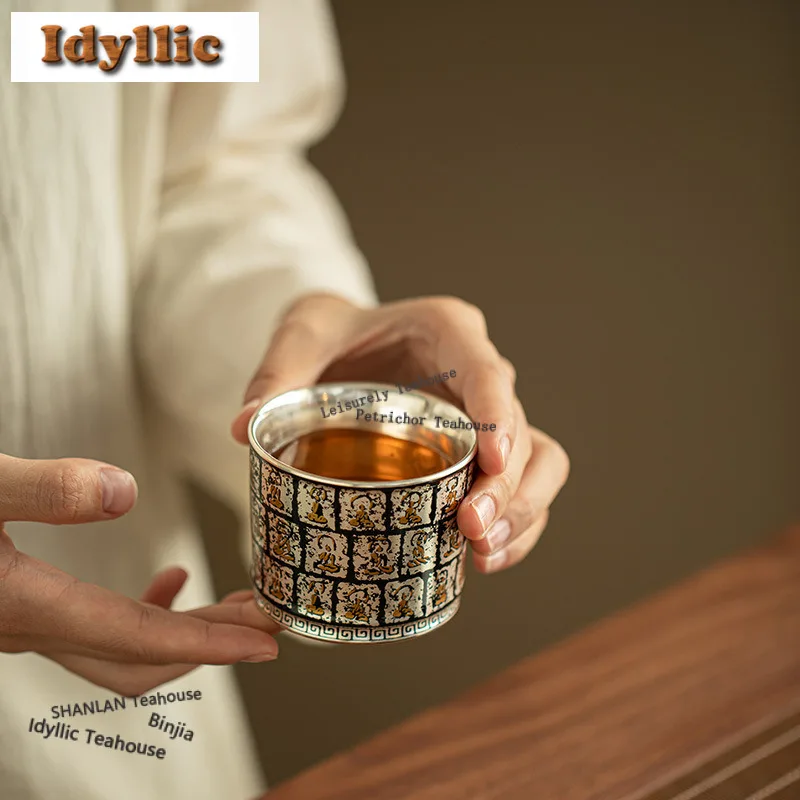 

100ml Dunhuang Gilt Silver Teacup Elegant Tea Bowl Beautiful Tea Cup Tea-tasting Meditation Cup Chazhan Master Cups Teaware Gift