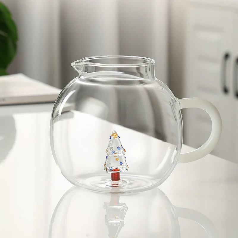 Big Belly Christmas Tree Water Pitcher And 2 Cups Sets Glass Pitcher With Handle  for Coffee Milk Tea Juice Drinks Water Jugs