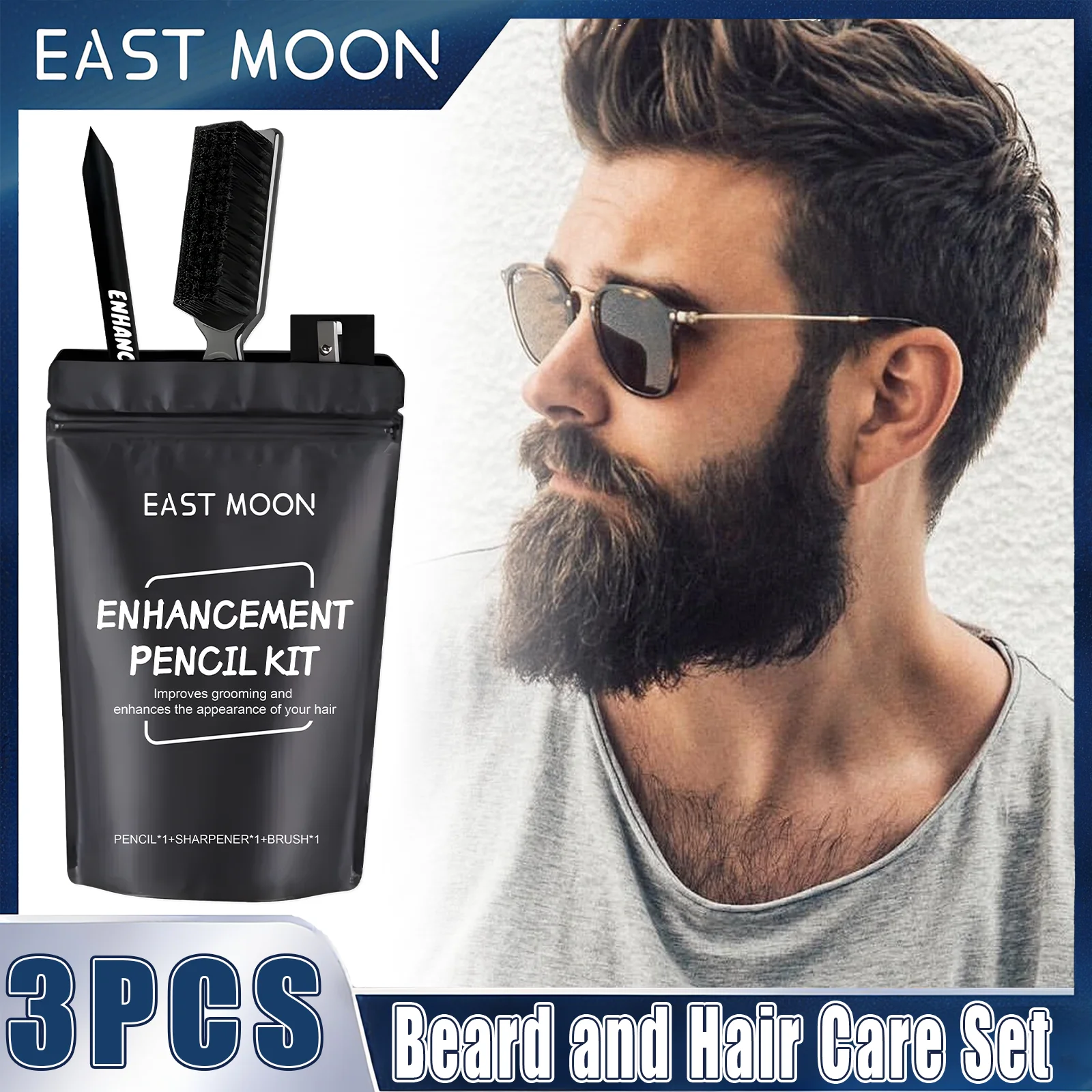

Мужской набор для ухода за волосами с наполнителем бороды, ручка для укладки волос, щетка для бороды, водонепроницаемая черная ручка для волос, инструмент для формирования линии волос и ухода за волосами