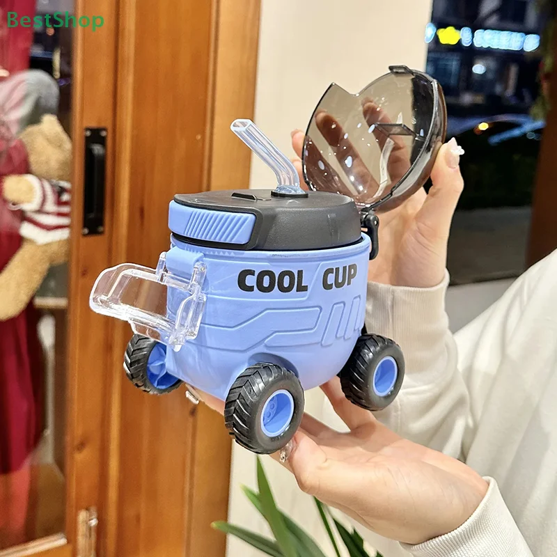 

550ml Cute Portable Water Bottle With Handle Children's Car Straw Water Mars Chariot Shaped Children's Water Bottle Drinking Cup