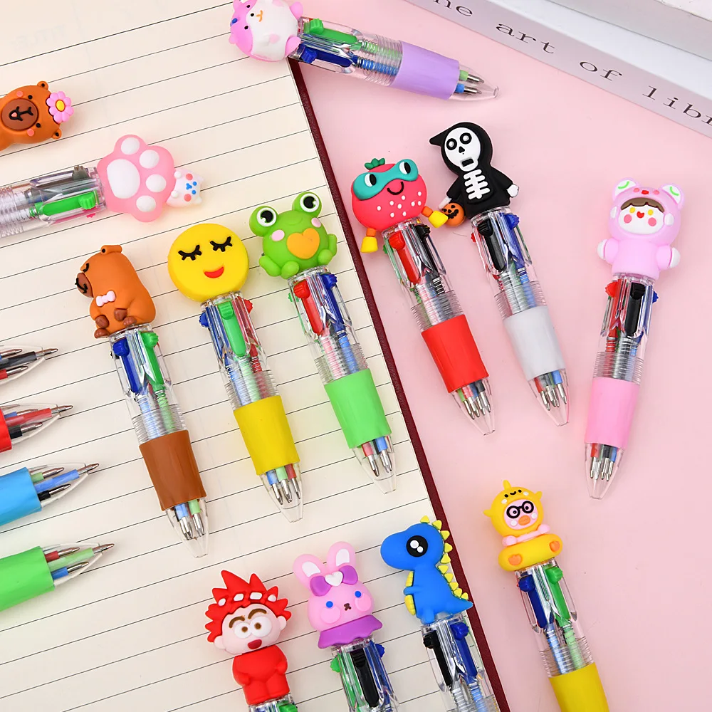 5-50Pcs Cute Cartoon Mini 4Color Ballpoint Pen Silicone Portable Four-color Short Pen Student Multi-color Writing Stationery
